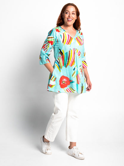 Daintree Top in Turquoise Poppies