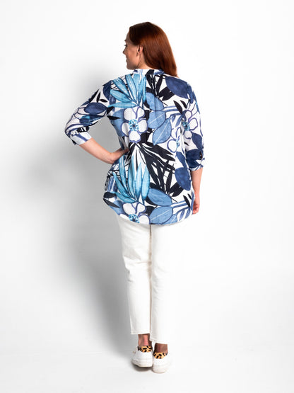 Palm Cove Top in Blue Tropical