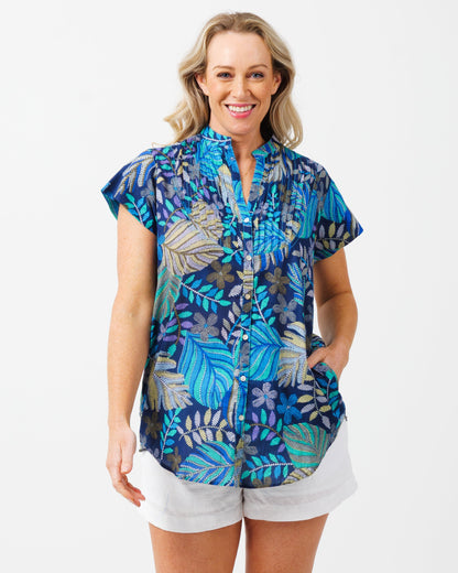 Magnetic Cap Sleeve Shirt in Blue Fern