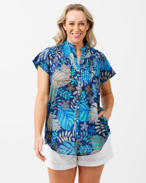 Magnetic Cap Sleeve Shirt in Blue Fern