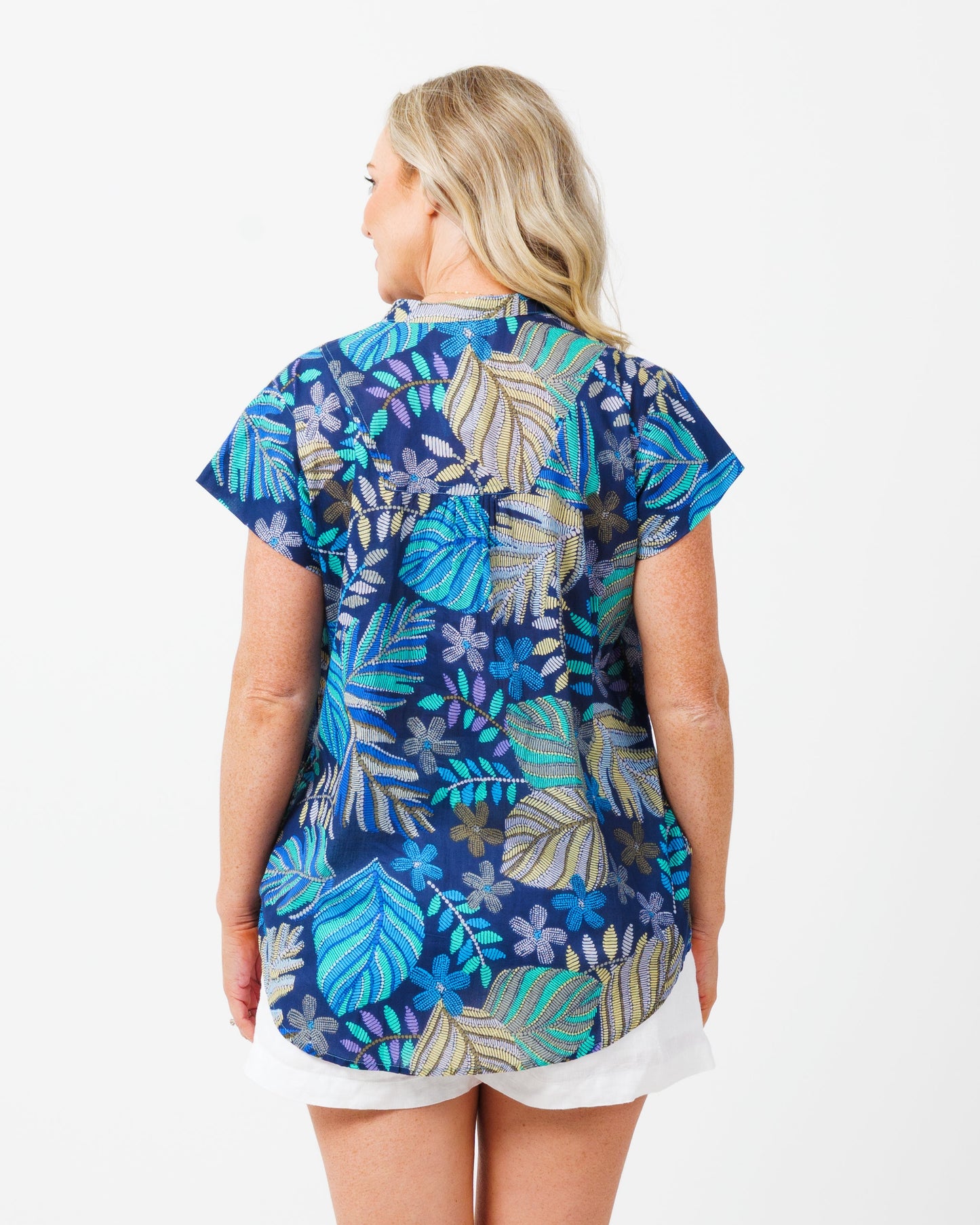 Magnetic Cap Sleeve Shirt in Blue Fern