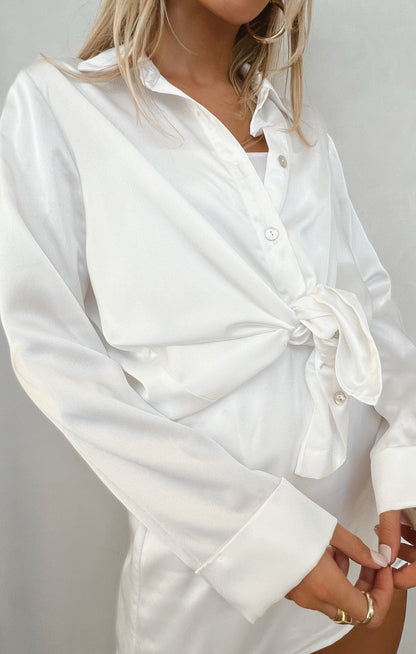 Smith Button Down ~ Ivory Luxe Satin