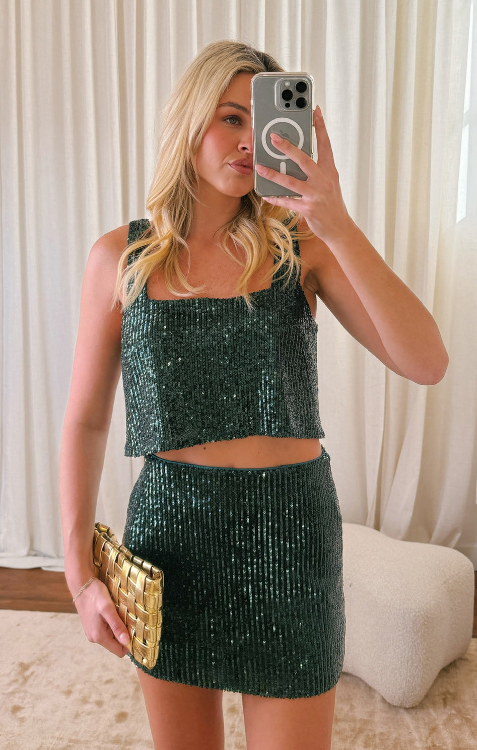 Tara Crop Top ~ Emerald Sequins