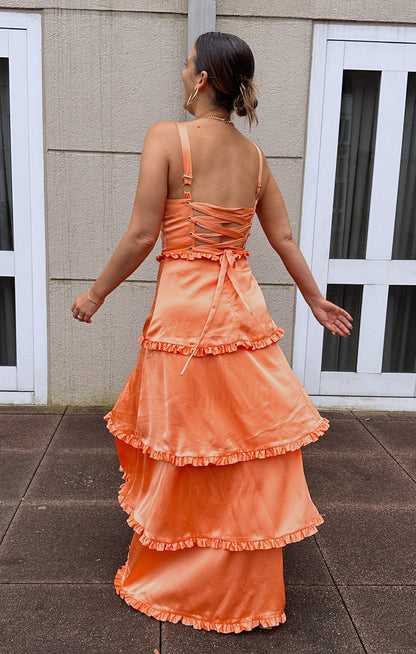 Lady Corset Dress ~ Cantaloupe Luxe Satin