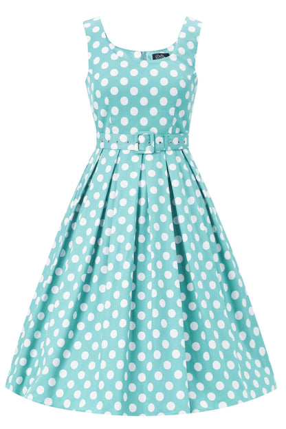 Amanda Polka Dot Flared Dress In Mint Green