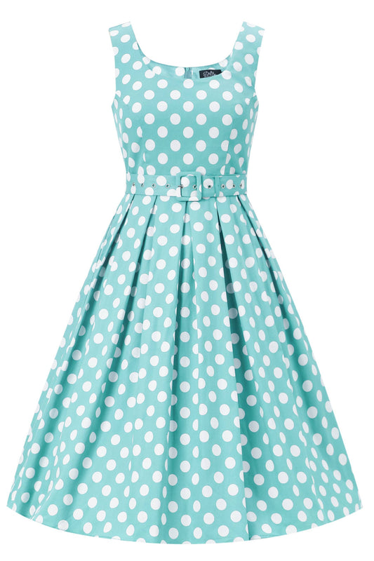 Amanda Polka Dot Flared Dress In Mint Green