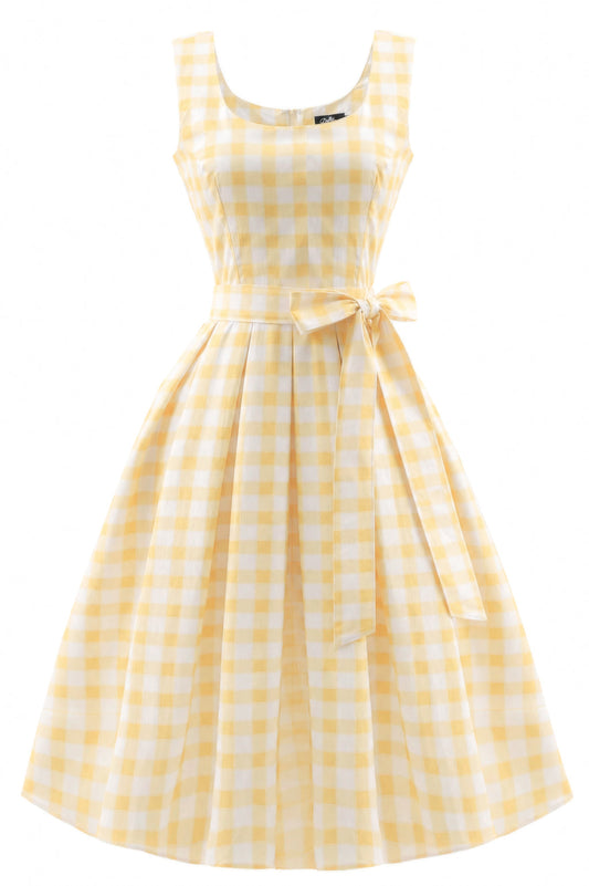 Amanda Yellow Gingham Swing Dress