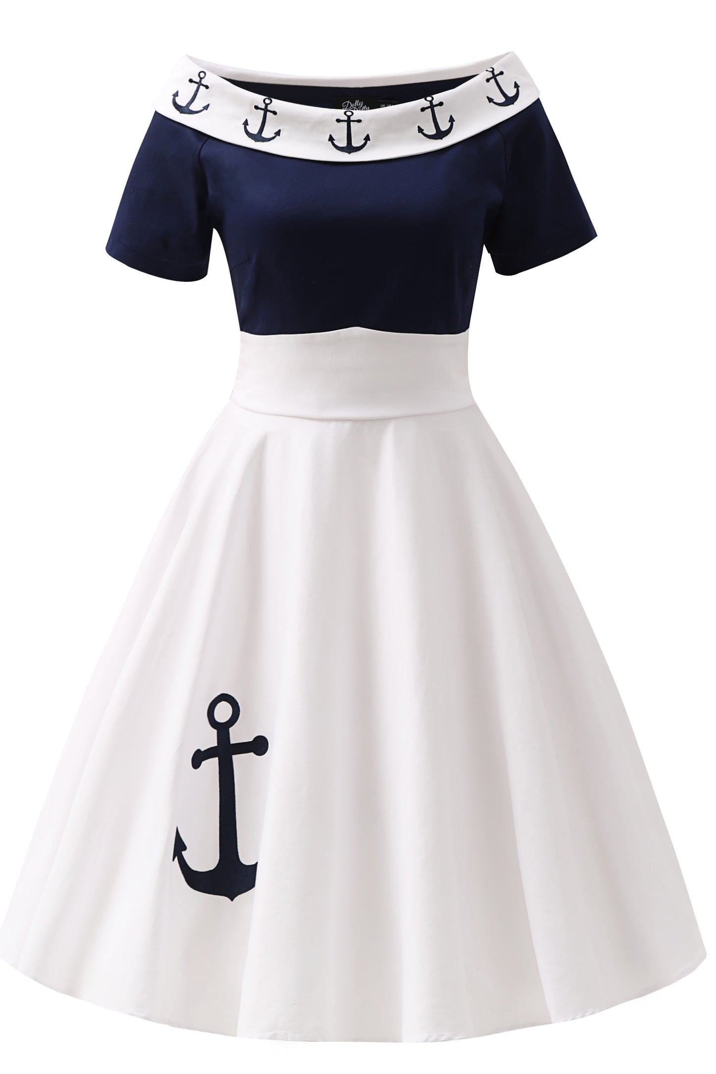 Darlene Nautical Anchor Embroidered Dress In White
