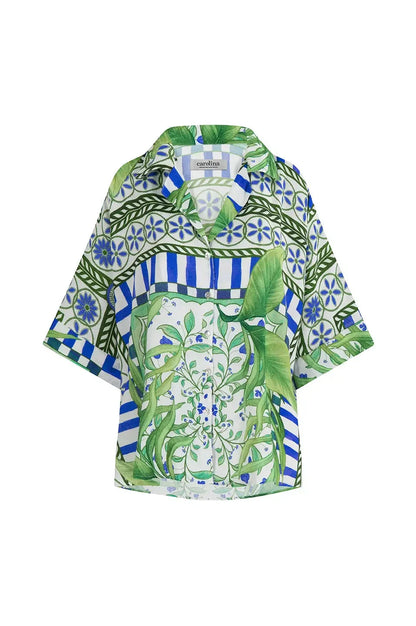 Tonya Short Sleeve Collared Shirt in Emerald