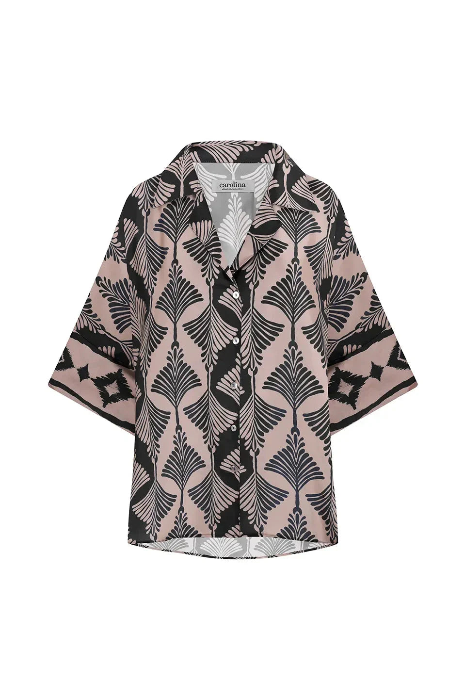 Tory Short Sleeve Collared Shirt Fan Print in Black & Espresso