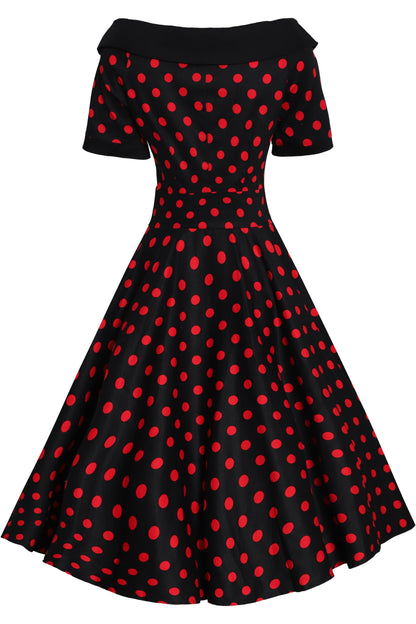 Darlene Rockabilly Black & Red Spot Swing Dress
