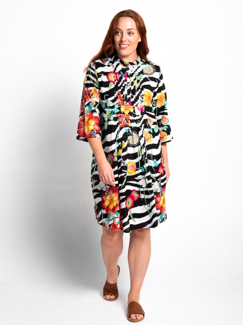 Pleated Summer Dress in Zebra Floral