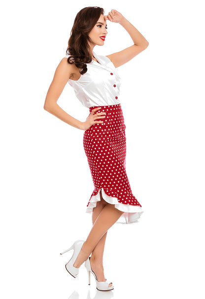 Madison High Waist 50s Style Ruffle Skirt In Red Polka Dots