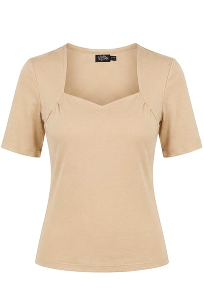 Anne Beige Elbow-Sleeve Top