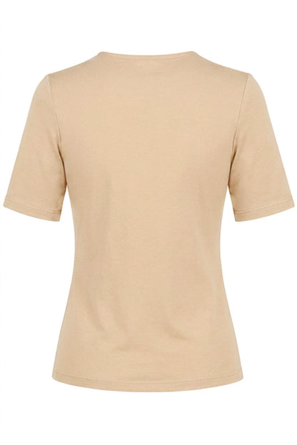 Anne Beige Elbow-Sleeve Top