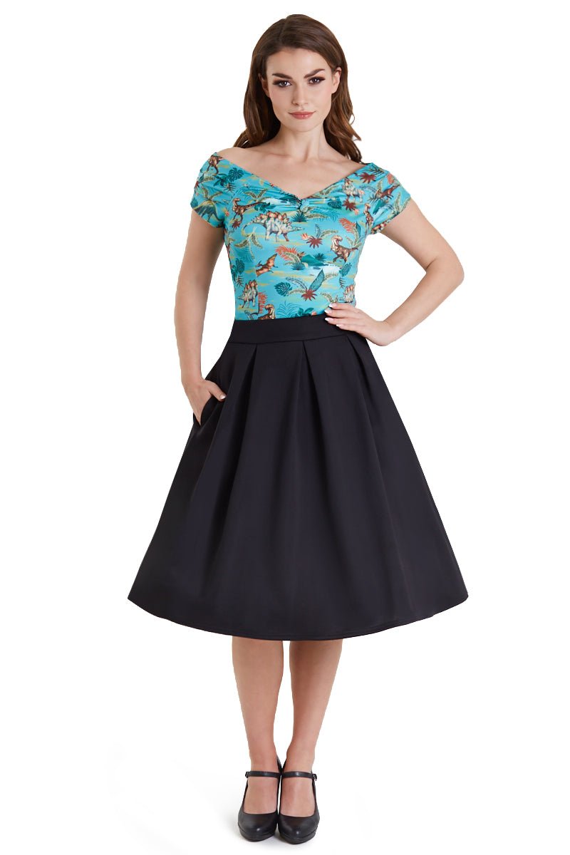 Lilian Off Shoulder Green Dinosaur Top