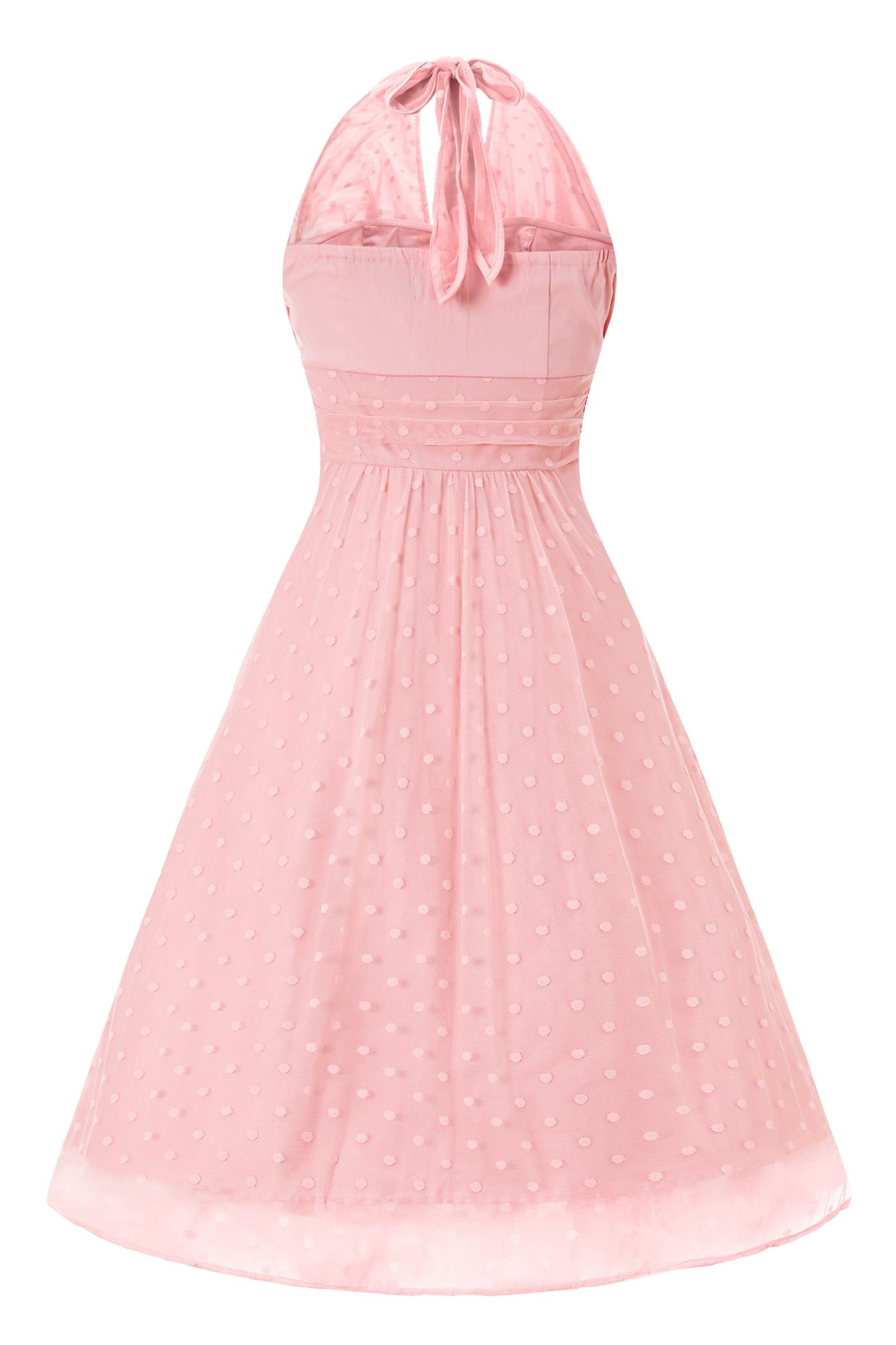 Dorothea Pink Polka Dot Mesh Halter Dress