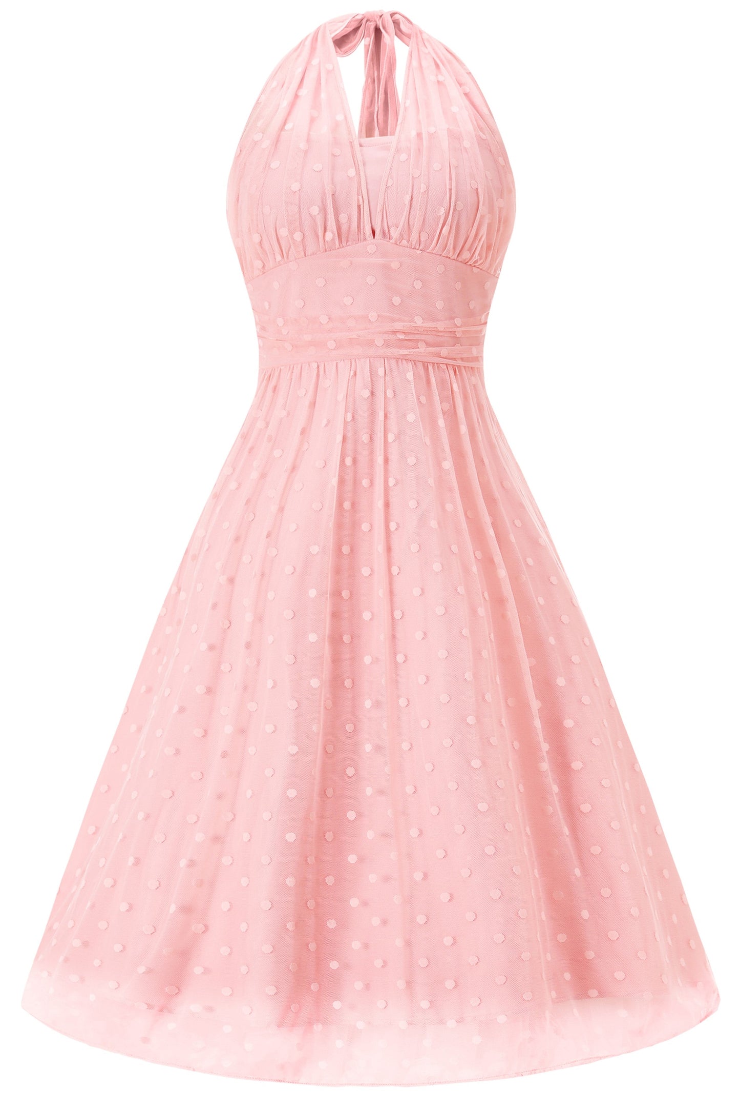 Dorothea Pink Polka Dot Mesh Halter Dress