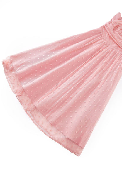 Dorothea Pink Polka Dot Mesh Halter Dress