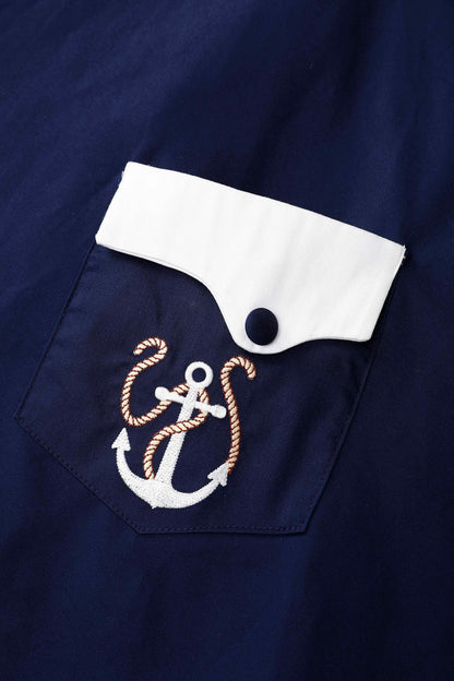Daisy Nautical Striped Halter Dress With Anchor Embroidery