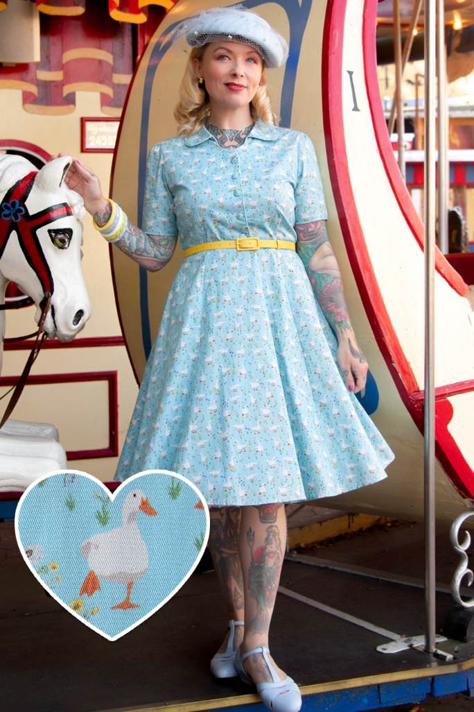 Penelope Duck Farm Shirt Dress In Light Blue