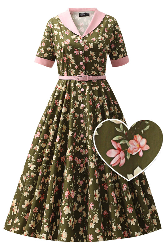 Mollie Olive Green Magnolia Full Circle Shirt Dress