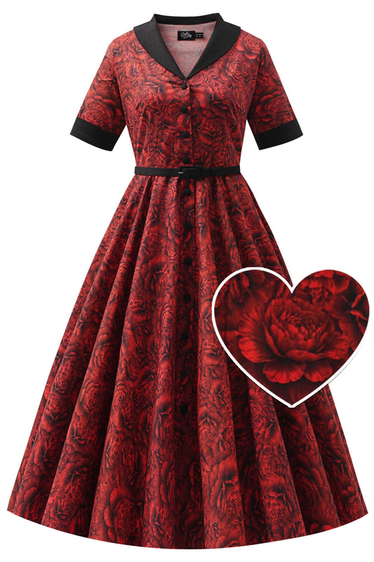 Mollie Gothic Peony Full Circle Shirt Dress