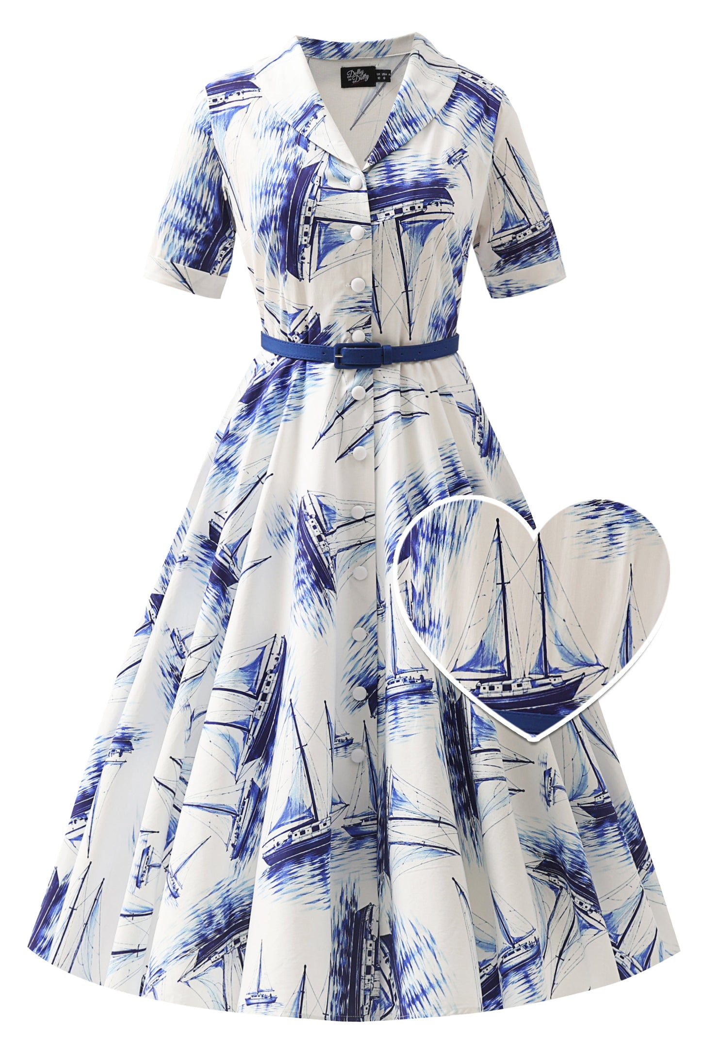 Mollie White Sailboat Full Circle Shirt Dress