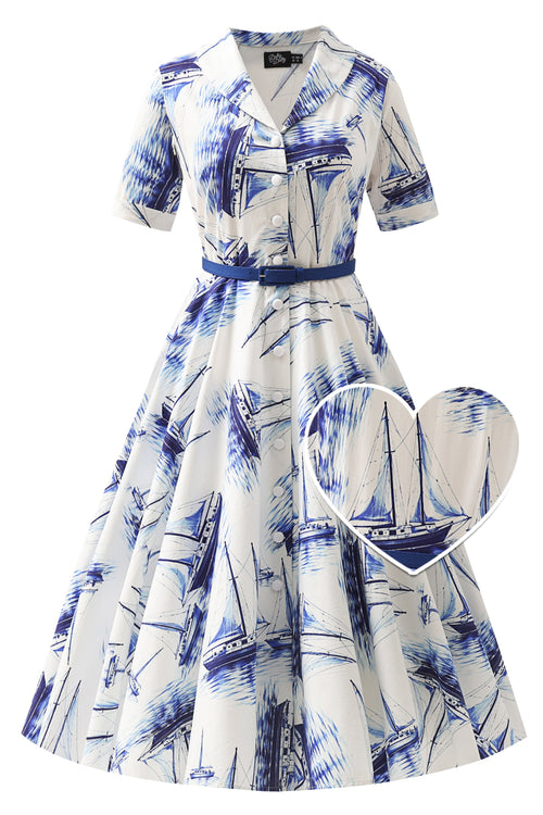 Mollie White Sailboat Full Circle Shirt Dress