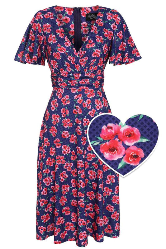 Donna Dark Blue Floral Tea Dress