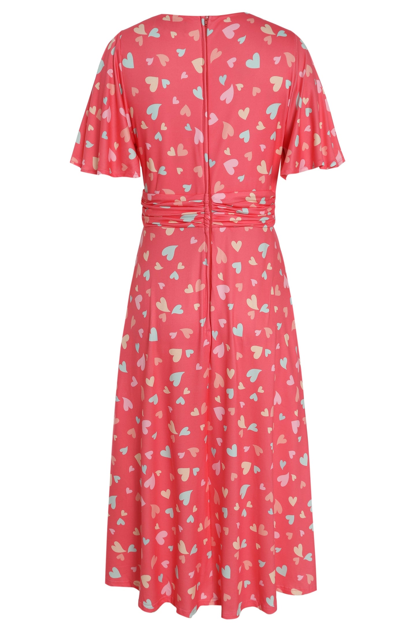 Donna Coral Heart Crossover Bust Tea Dress