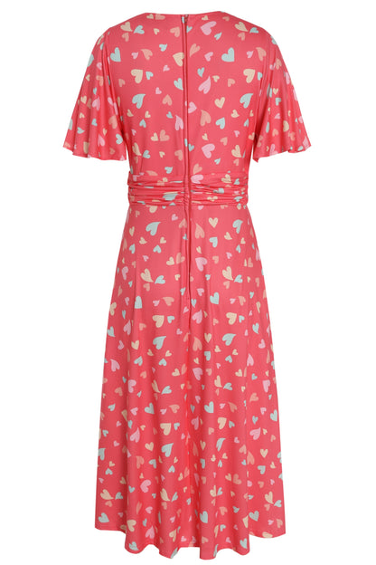 Donna Coral Heart Crossover Bust Tea Dress