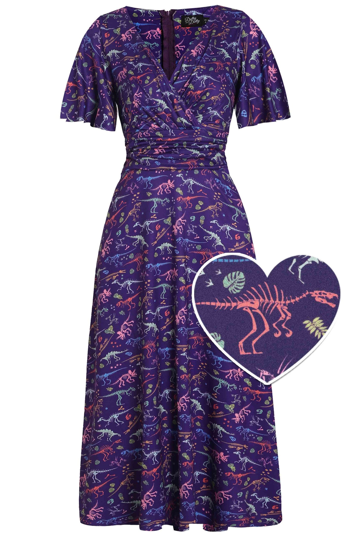 Donna Crossover Bust Purple Dinosaur Fossil Dress