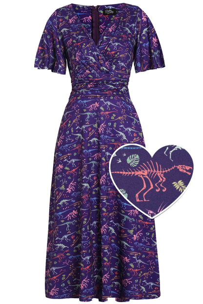 Donna Crossover Bust Purple Dinosaur Fossil Dress