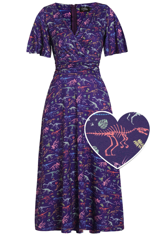 Donna Crossover Bust Purple Dinosaur Fossil Dress