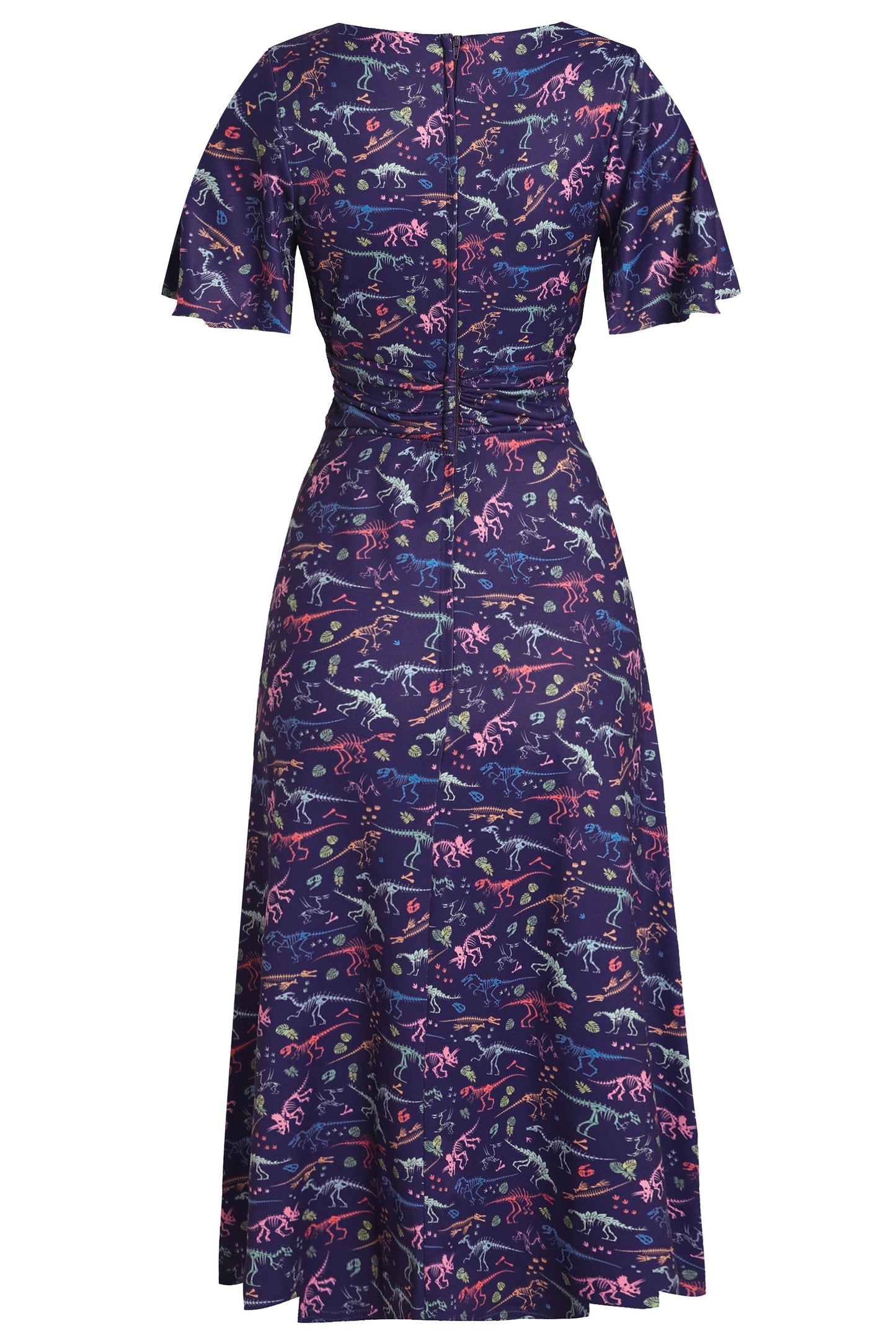 Donna Crossover Bust Purple Dinosaur Fossil Dress