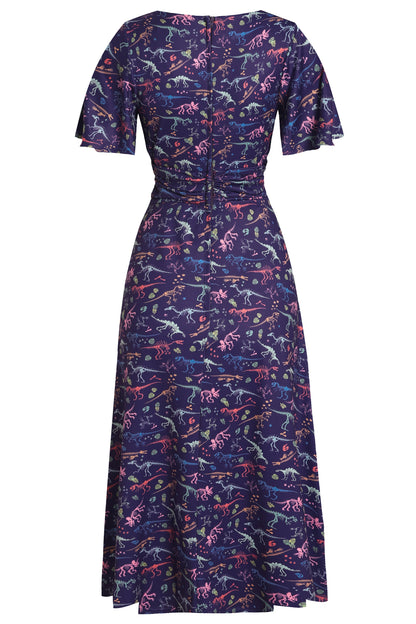 Donna Crossover Bust Purple Dinosaur Fossil Dress