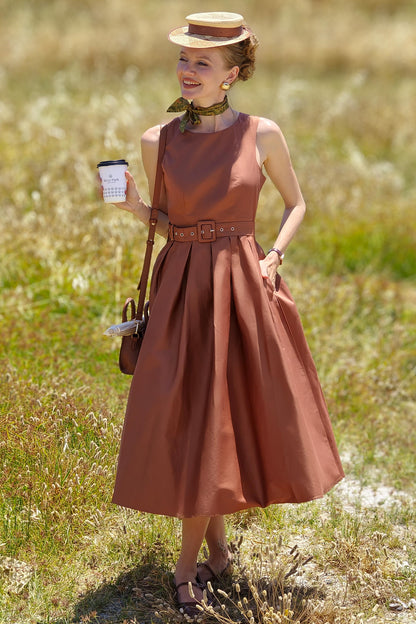 Helen Brown Cotton Sleeveless Midi Dress