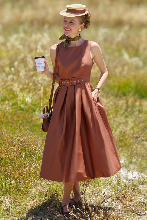 Helen Brown Cotton Sleeveless Midi Dress