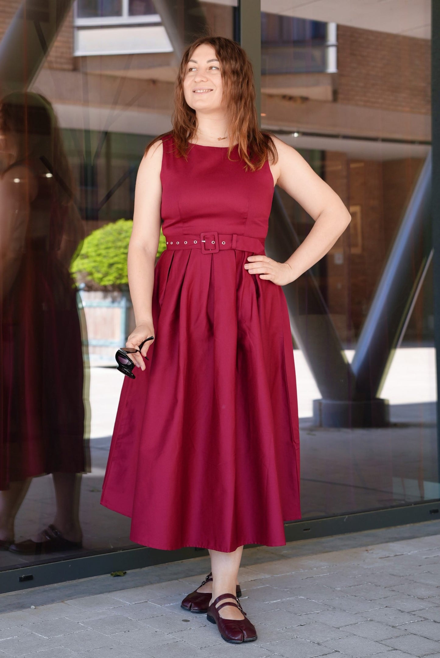 Helen Burgundy Cotton Midi Dress