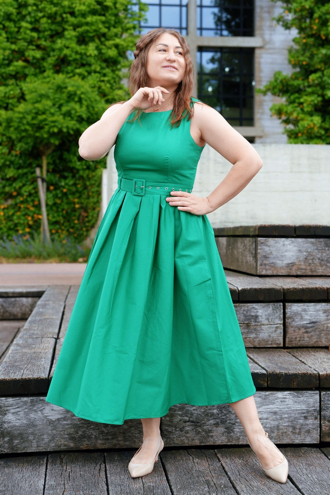 Helen Green Cotton Midi Dress