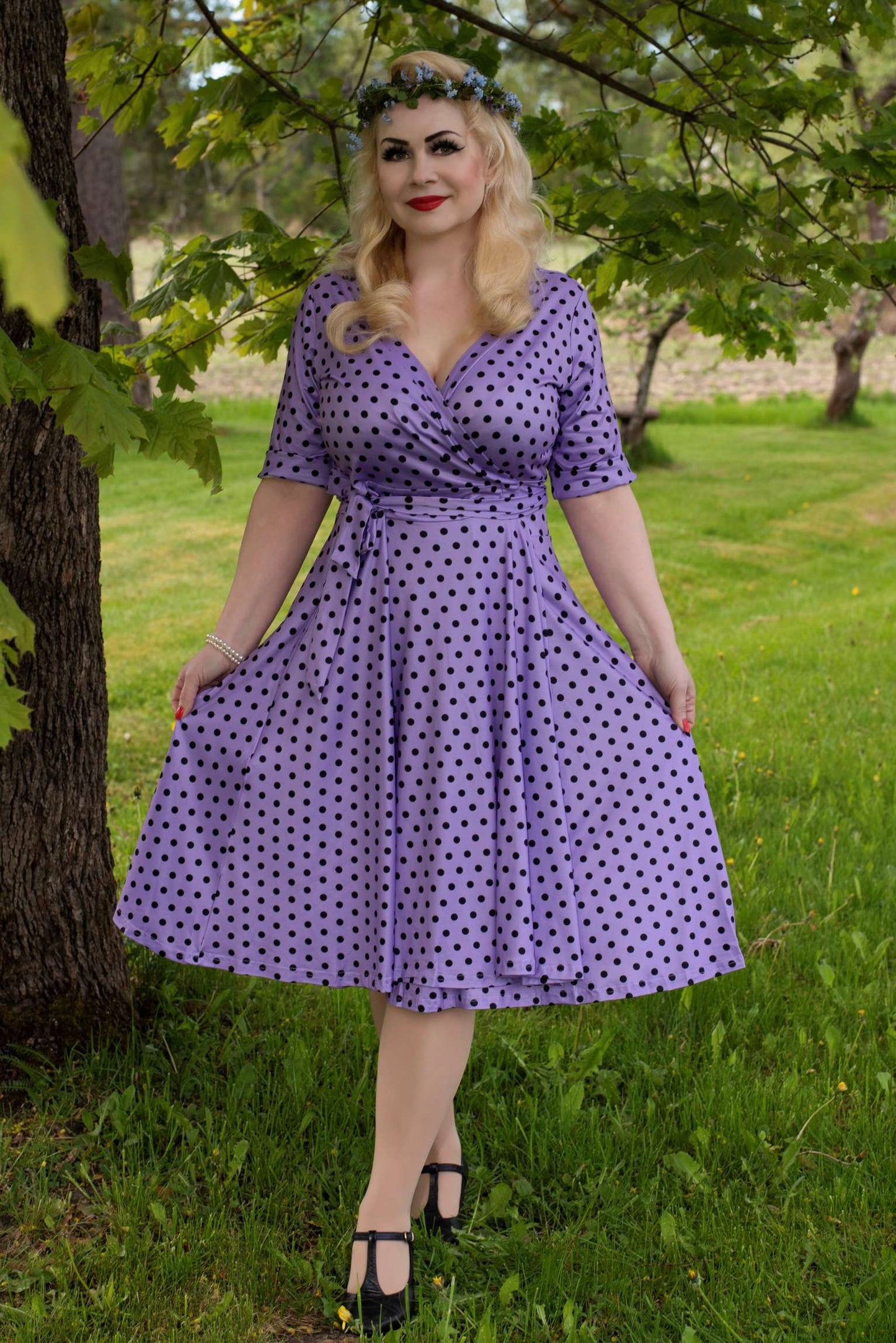Matilda Lavender Polka Dot Wrap Dress