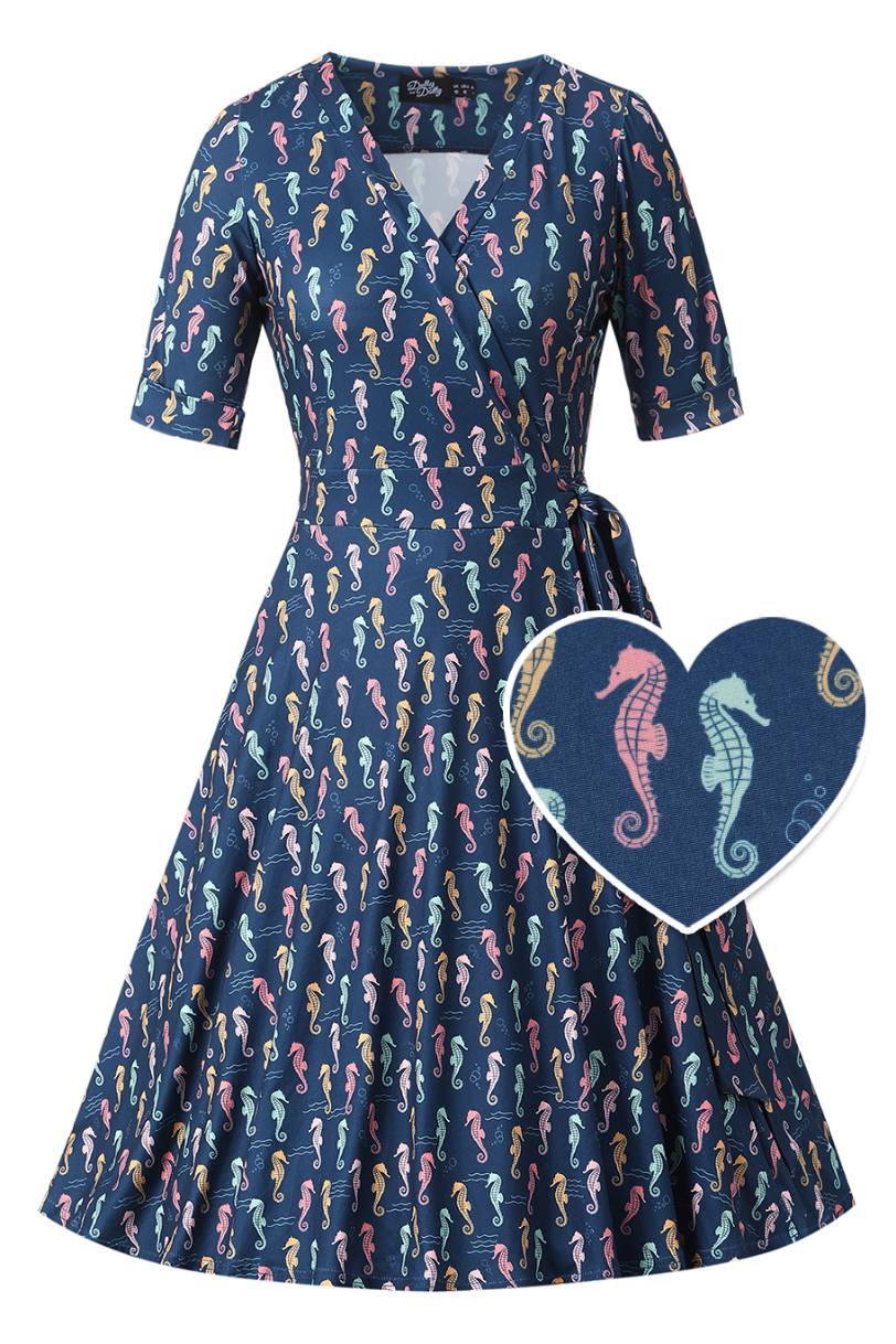 Matilda Navy Blue Seahorse Wrap Dress
