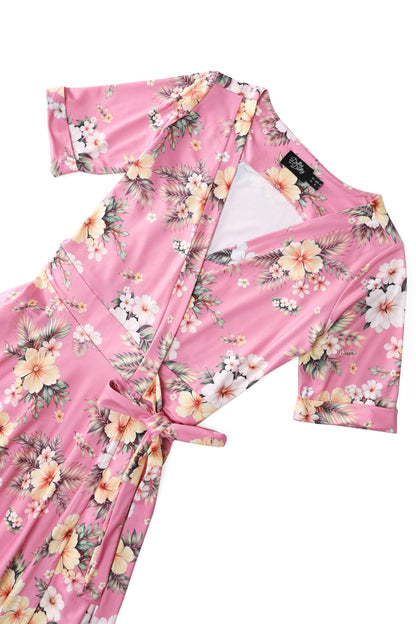 Matilda Pink Vintage Hibiscus Wrap Dress