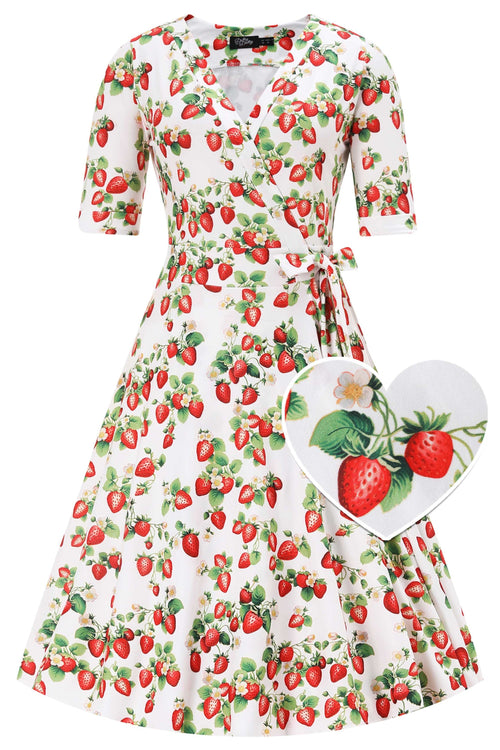 Matilda Summer Strawberry Wrap Dress In White