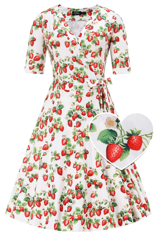 Matilda Summer Strawberry Wrap Dress In White