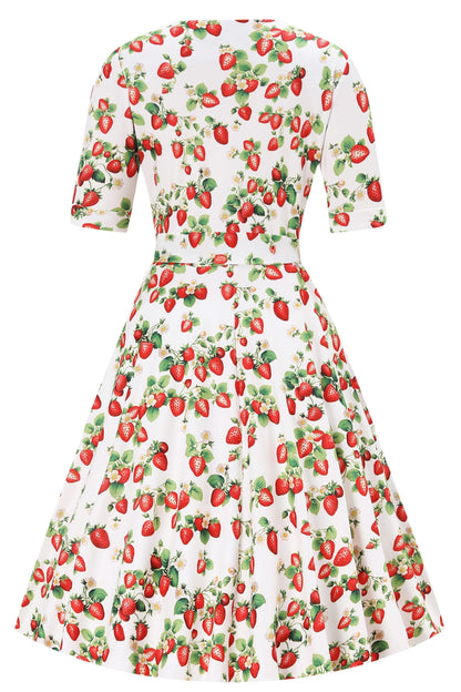 Matilda Summer Strawberry Wrap Dress In White