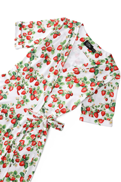 Matilda Summer Strawberry Wrap Dress In White