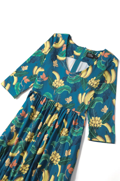 Billie Banana Print Dress In Blue