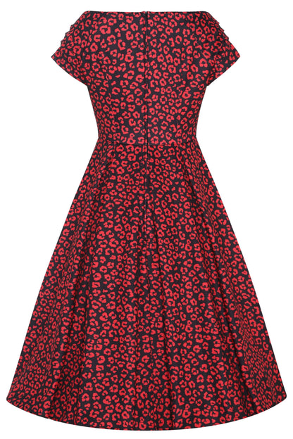 Lily Black & Red Cheetah Print Off Shoulder Dress